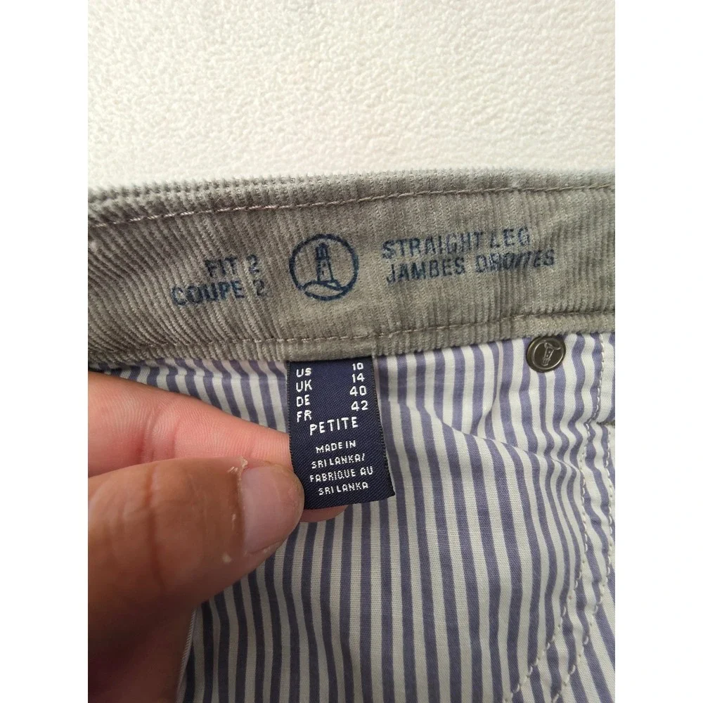 Lands End Womens Corduroy Pants Petite 10 Gray Straight Leg Stretch Casual